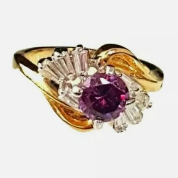 Gold Purple cocktail Ring Cubic Zirconia  Size  8 - Picture 2 of 6